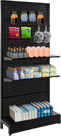 Pegboard Display Stand, Gondola Retail Shelving Wall Display for Convenient Grocery Office Supply or Liquor Stores, Single Side Peg Board Panels, Extra 20 Hooks, No Including 4 Shelves