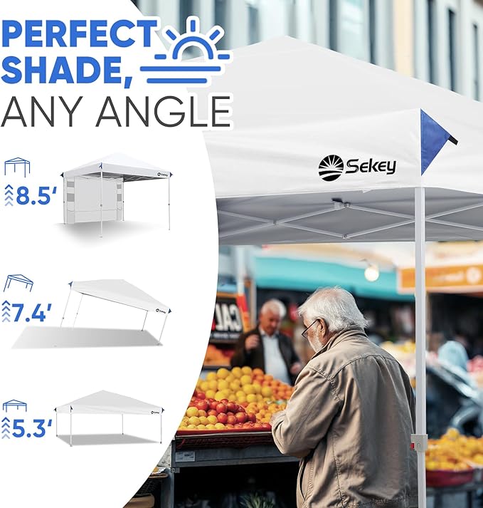 Sekey 10x10 Pop Up Canopy with Pockets Sidewall, One Push Setup Instant Outdoor Gazebo, Instant Easy Up Canopy with UPF50+ Top, 4 Weight Bags for Events, Beach, Patio, Camping