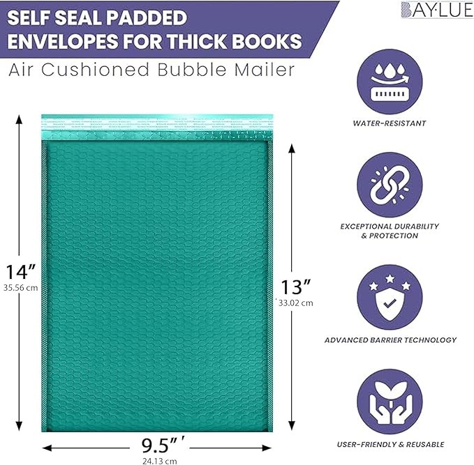 Green Large Poly Bubble Mailers 12x15 inch | Self Seal Padded Envelopes Cushioned Bubble Mailer | Usable Size 12x15 | WaterProof | Lightweight mailing Shipping Bags | 100 Pack Bulk