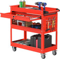 3-Tier Rolling Tool Cart, Heavy Duty for Mechanics, 400 LBS with Drawers, Red