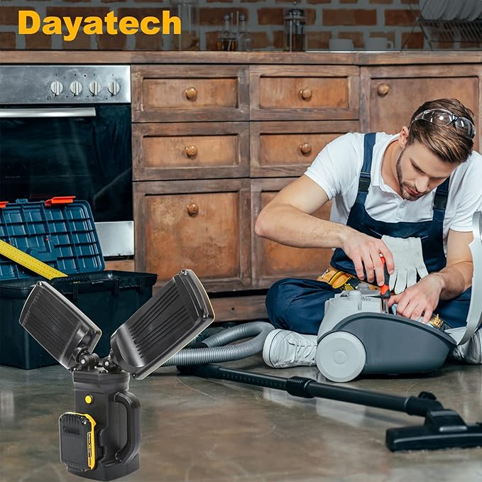 12000LM 85W Cordless LED Work Light, Dual-Head with Tripod, Compatible with Dewalt, Milwaukee, Makita 18–21V Battery, Flicker-Free, Glare-Free, Brightness Adjustable for Jobsite and Garage