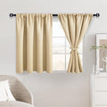 JIUZHEN Short Blackout Curtains for Small Window - Cafe Room Darkening Privacy Energy Saving Half Window Curtains Tiers for Bathroom,Kitchen, W 42 x L 36, Set of 2 Panels with Tiebacks,Light Beige