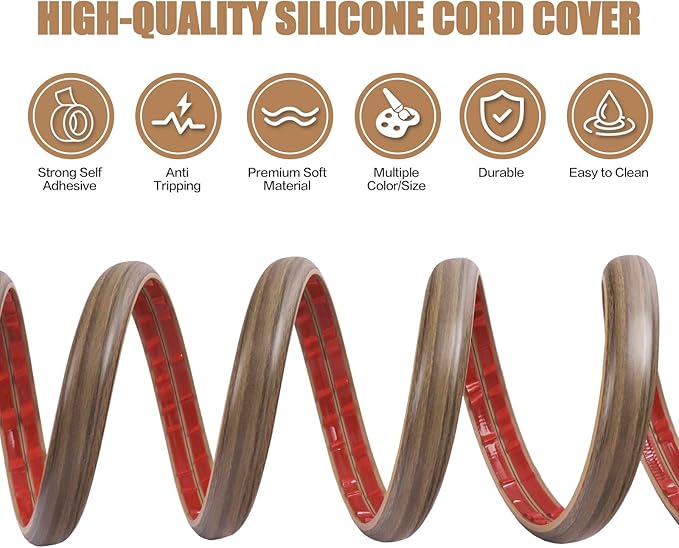 Floor Cord Cover Self Adhesive Cord Hider,3.3FT Cable Management, Extension Strip Protector for Wires, Prevent Cable Trips for Offices, Gyms, Exhibitions Cavity:0.51"(W) x0.3(H) Woodsmokedbrown