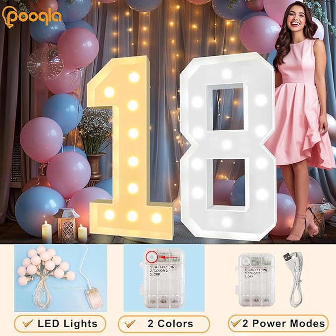 Pooqla 4 FT Light Up Marquee Numbers, Cool White and Warm White LED Large Lighted Marquee Numbers, Giant Mosaic Light Up Numbers for Balloons 6th 16th 60th Birthday Party Decoration, LED Number 6