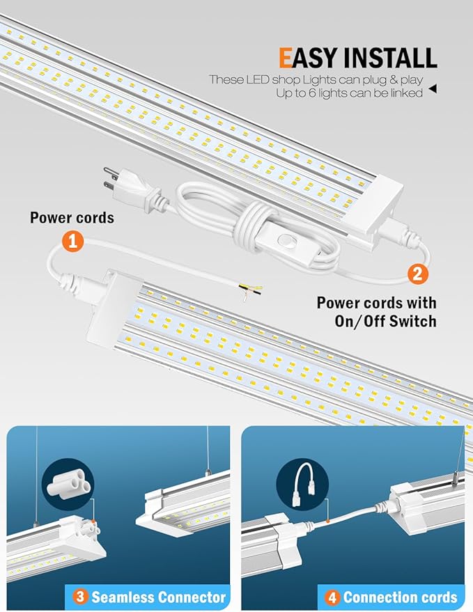 Upgrade Super Bright Hanging | Surface Mount 4' 10000LM 5000K 60W Linkable 4FT Led Shop Light, 4FT Led Shop Light for Workshop Garage Lighting Factory Warehouse Shop Workbench 4 Pack