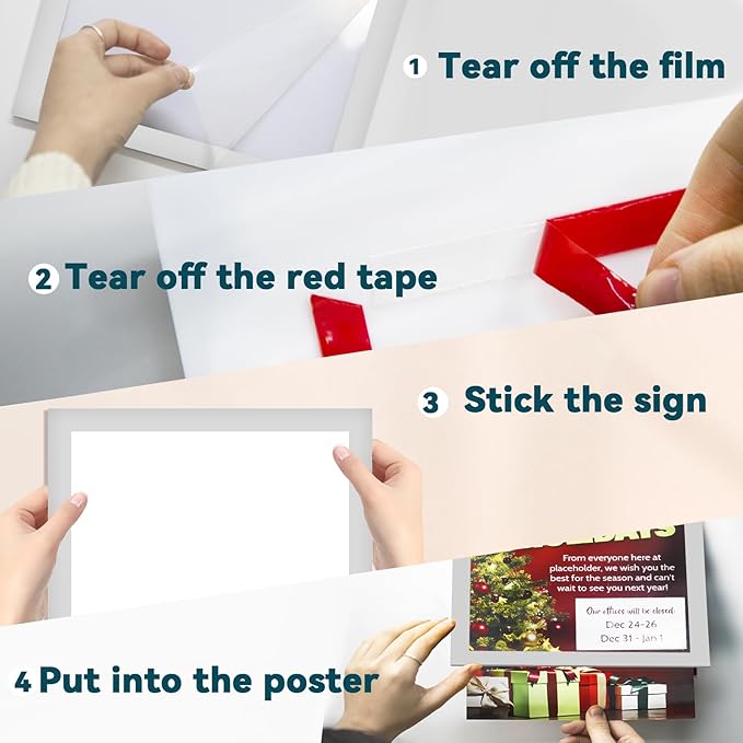 8.5" x 11" Acrylic Sign Holder Wall Mount, Self Adhesive Wall Sign Holder,Clear Plexiglass Sign Holder Window/Door Sign Holder,No Drilling,Silver 6 pack