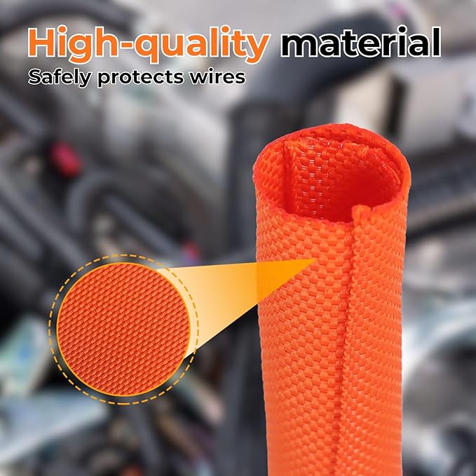 3/16 inch Split Braided Cable Management Sleeve for USB Cable Power Cord Audio Video Cable, Wire Loom Cord Protector from Cat Dog Chewing (Orange, 10FT)