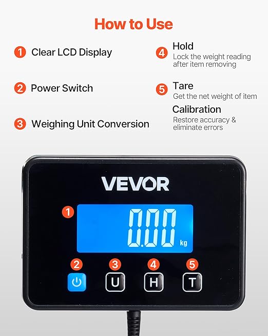 VEVOR Digital Postal Scale, 0.35 oz/3.5 oz Dual Accuracy, 440 lbs Commercial Weight Scale with Hold/Tare Function & LCD Display, Fit for Packages, Postage, Luggage, Battery & Charging Cable Included