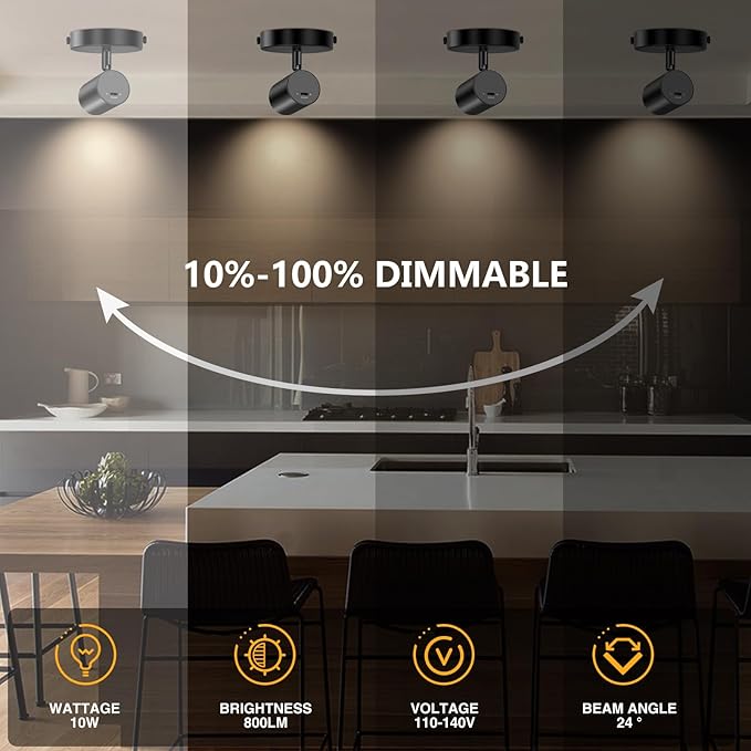 VANoopee 5-Color Ceiling Spotlight Flush Mount Adjustable Directional LED Spot Lights Indoor Dimmable Ceiling Light Fixture for Accent Art Picture Living Room - CRI90+ 24° Flicker Free 10W 800lm Black