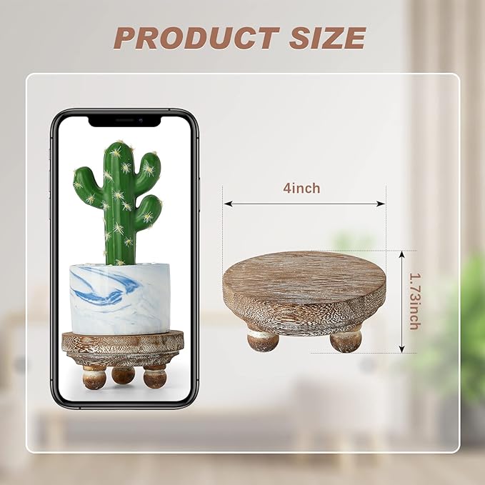 Set of 2 Mini Wood Risers for Decor Round Wooden Riser Small Wooden Stool Display Stand Farmhouse Rustic Wood Pedestal for Plant Pot Tiered Tray Decor Cake Food Collection Display(Brown)
