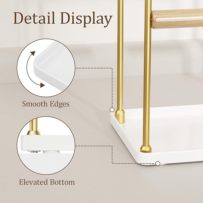 Jewelry Tower Necklace Holder Organizer – 3-Tier Jewelry Display Rack with Storage Tray – Holds 22 Pairs of Earrings, Bracelets, Rings, Necklaces – Gift for Girls & Women, Gold
