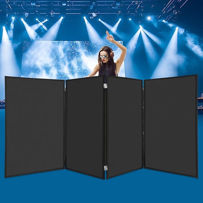 DJ Foldable Facade DJ Facade Table Station Portable Event Booth with 4 Detachable Panels Black Metal Frame Projector Display Scrim Panel with Carry Bag-28x47inch