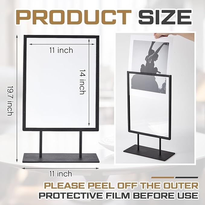 Zhengmy Tabletop Sign Holder with Flat Base Double Sided Countertop Sign Holder Desktop Display Stand Metal Poster Display Stand for Office Store Restaurant Hotels, Black (11" X 14",Vertical,1 Pcs)