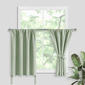 JIUZHEN Short Blackout Curtains for Small Window - Cafe Room Darkening Privacy Thermal Half Window Curtains Tiers for Bathroom,Kitchen, W 42 x L 30, Set of 2 Panels with Tiebacks, Light Green