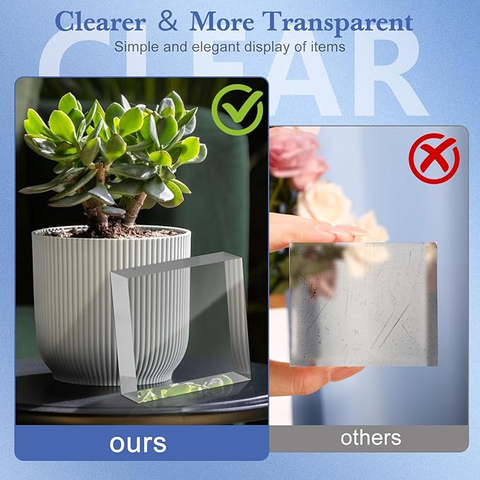 Acrylic Blocks 3 X 3 X 1 Inch 8 Pcs Acrylic Base Stand for Display Clear Block Square Riser Display Stands Pedestal Polished Cube for Jewelry trophy Props Collection Ring