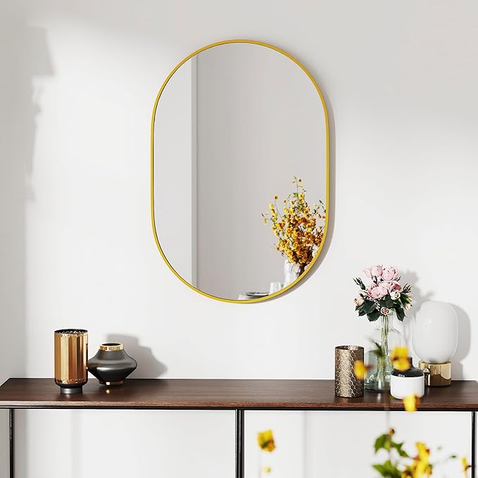 30x20 Mirror Runway Oval Wall Mounted Aluminum Alloy Metal Frame Rectangle Mirrors for Entryway Bedroom Bathroom Living Room 30 20 inch Gold