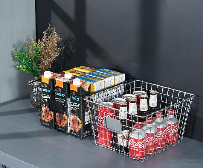 4 Pack【Extra Large】 Wire Handmade Storage Basket for Organizing Household Goods,Pantry Organization,Bathroom countertop,Laundry,Wardrobe Storage Basket,Black