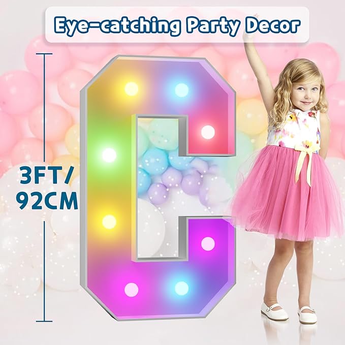 imprsv 3FT Colorful Marquee Letters C, 18 Colors Large Light up Letters Alphabet Sign with Remote, Big Marry Me Sign, Birthday Party Decorations Anniversary Wedding Decoration
