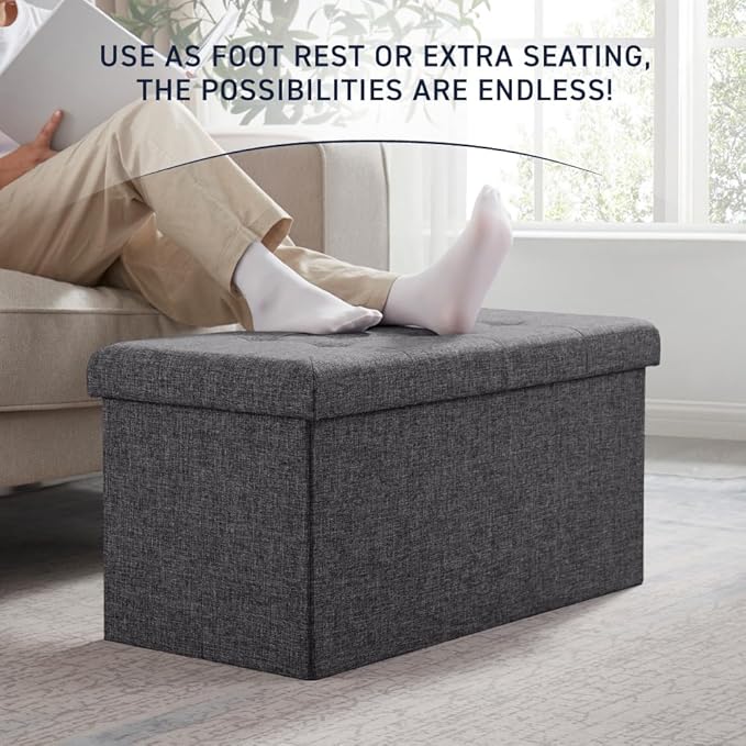 Ornavo Home 30 Inch Folding Storage Ottoman with Storage Bench, Large Storage Ottoman Bench, Storage Chest, Foot Rest Stool, Bedroom Bench with Storage - (Dark Gray)