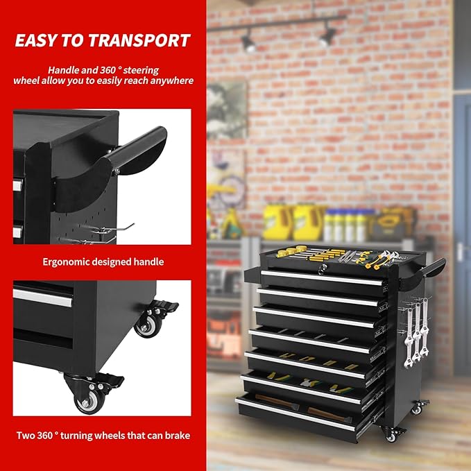 7-Drawer Tool Chest on Wheels, Rolling Metal Toolbox with Wheels & Drawers, Tool Cart Cabinet, Suitable for Garage, Moving/Gift/Daily Use ﻿