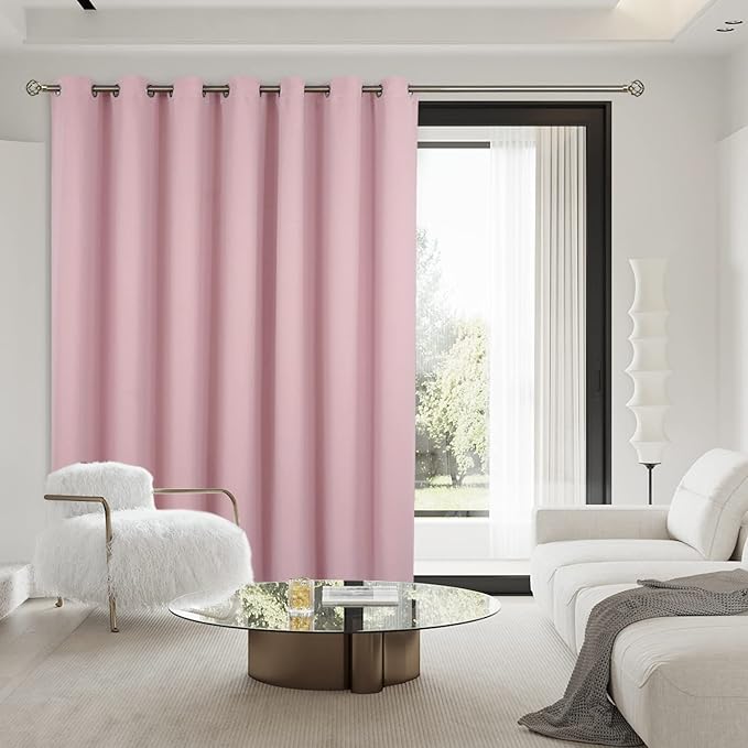 BGment Room Darkening Curtain for Sliding Door, Wide Blackout Room Divider Curtain for Living Room 84 Inch Length, Thermal Privacy Soundproof Window Drape for Bedroom, Pink, 1 Panel, 100 Wide