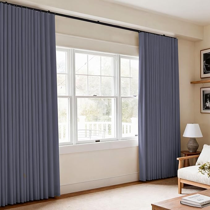 Room Divider Blackout Curtains Flexible Sliding Tracks Sets Ceiling Mounted Rod Window Curtain Privacy Separation for Bedroom Living Rooms,1 Panel Grey Drape and Black Track Set-W72xH84 in