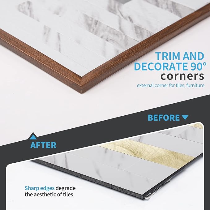 Art3d 20ft Outside Vinyl Corner Trim Peel and Stick for Tile and Wall Edges, Furniture Decoration, Cherry
