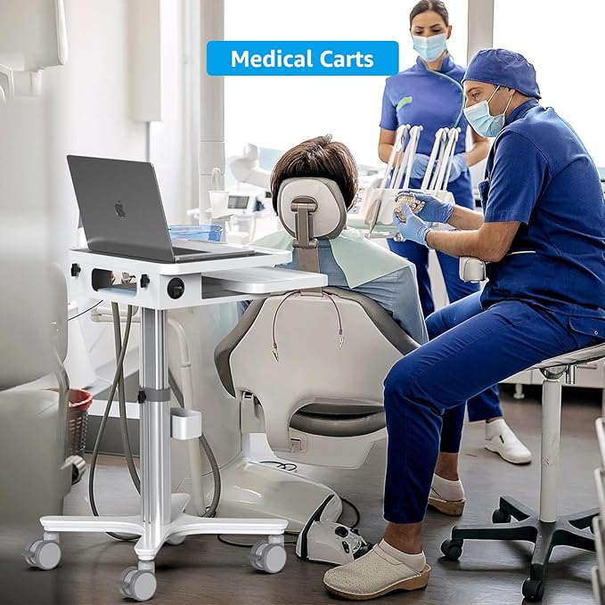Dental Clinic Trolley Cart with Oral Scanner Holder,Hospital Mobile Workstation with Laptop Tray and Silent Wheels, for Office School Salon Lab etc.