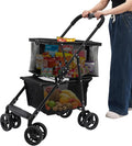 Foldable Shopping Cart, 110lbs Grocery Stroller with Removable Basket, Portable Personal Collapsible Cart with Wheels, Snack Storage Utility Cart for Supermarket Living Room Grocery