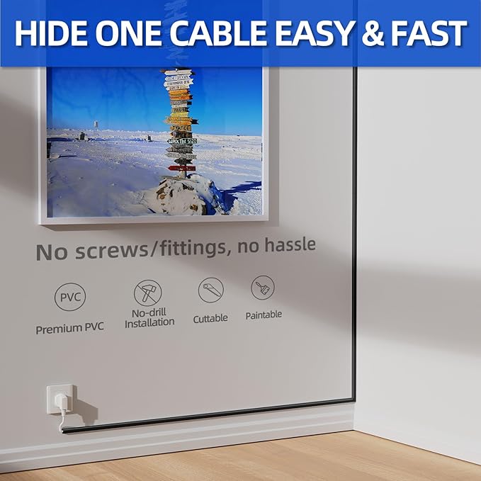 Delamu Wire Covers for Cords on Wall, 128in Cord Hider Cord Covers for Wires on Wall, Mini Cable Wire Hider, Self-Adhesive Easier Installation Cable Cover Organizer, W0.48 H0.3in, Black