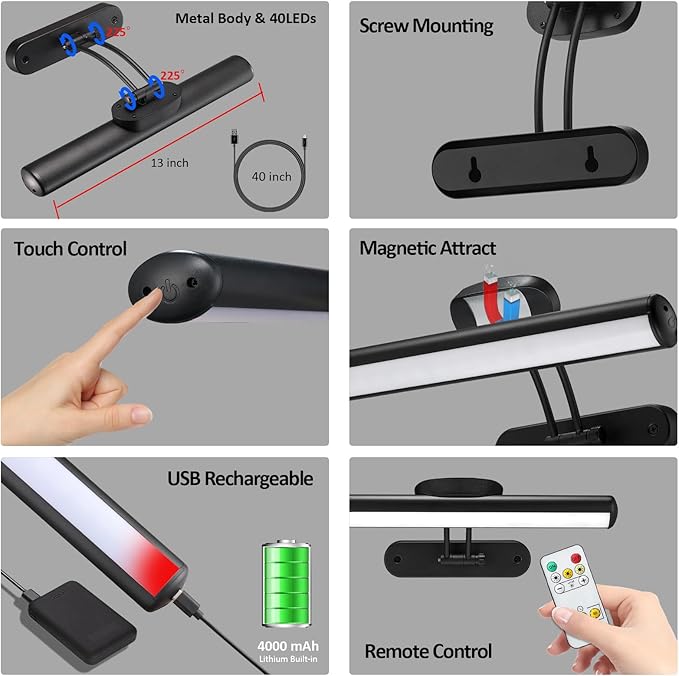 MIOBLUE Wireless Picture Light with Remote, Rechargeable Battery Art Display Light with Remote Control, Dimmable/Timer Off Painting Light, 3 Lighting Modes Full Metal Dartboard Lights (Silver-1Pack)