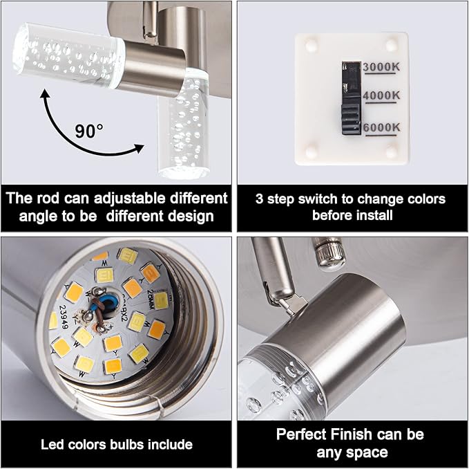 Dimmable LED Ceiling Spotlight Fixture，Adjustable Round Track Lighting, UL Driver Listed, 5-Light Directional Spotlight, Flush Mount Track Light Fixture, Canopy Switch Three Color changable.…