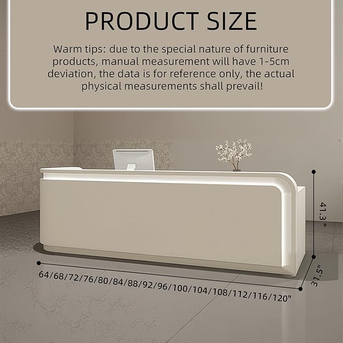 Retail Counter, Salon Reception Room Office Boutique Lobby Checkout Counter, Reception Desk with Counter Hidden LED Lighting, Ships in One Piece, Customized Logo