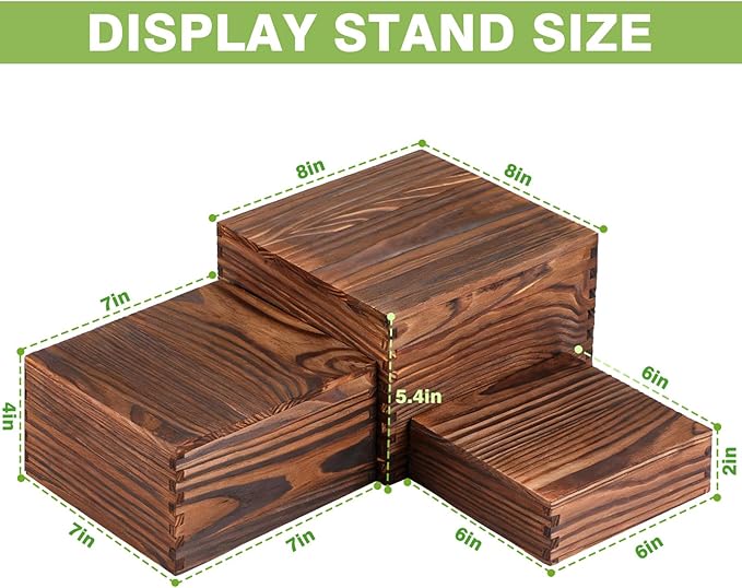 3 Pack Wood Cake Cupcake Stand Buffet Risers, Wooden Display Stand Wood Display Riser, Square Food Display Risers for Party Wedding Birthday Home (6" 7" 8")