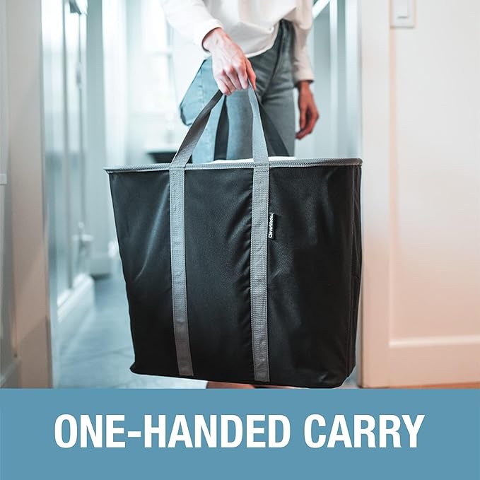 CleverMade Collapsible Laundry Caddy - Denim Shadow Gray 2Pack 64L - Foldable Storage Organization Container for Clothes Laundry Room Storage Solution