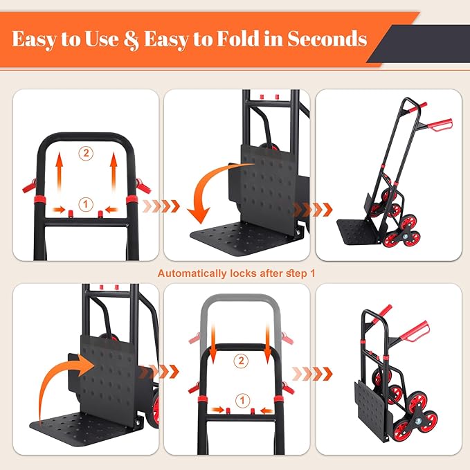 Stair Climbing Dolly, 330 lbs Capacity Heavy Duty Stair Climbing Hand Truck with 6 Wheels and Telescoping Handle, Folding Cart for Stairs and Moving