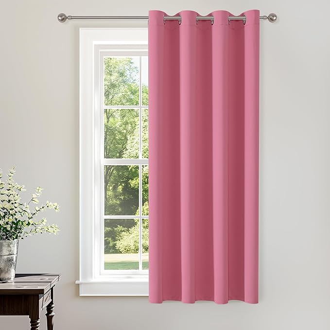 ChrisDowa Grommet Blackout Curtains for Bedroom - Thermal Insulated Room Darkening Curtains for Living Room (1 Panel Set, Pink, 52W x 54L)
