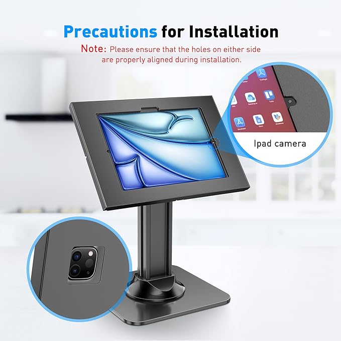 AboveTEK Anti-Theft iPad Kiosk Stand, POS iPad Security Stands, Aluminum Locking Tablet Stand with Heavy Duty Base, 360° Swivel & 75° Tilt, Retail Desk Mount for Business & Commercial Use (Black)