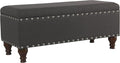 HomePop Upholstered Storage Bench with Nailhead Trim – Charcoal