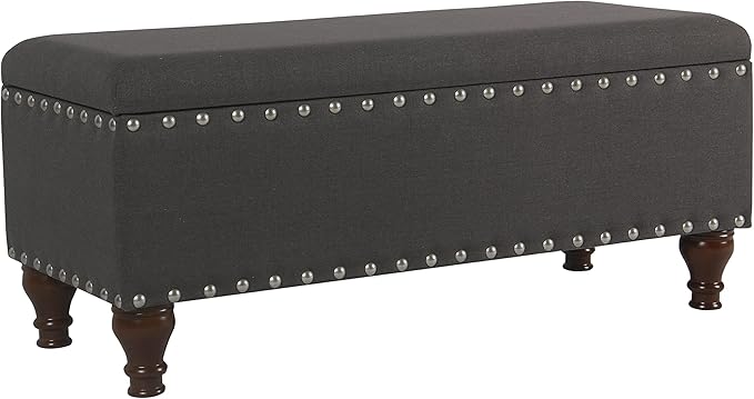 HomePop Upholstered Storage Bench with Nailhead Trim – Charcoal