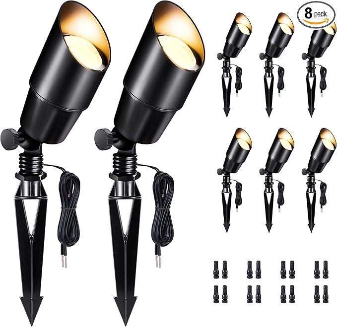 Landscape Lighting Low Voltage, Black LED Spotlight, Aluminum Outdoor Lights for Garden Flag Wall Patio Without MR16 Bulb 8 Pack