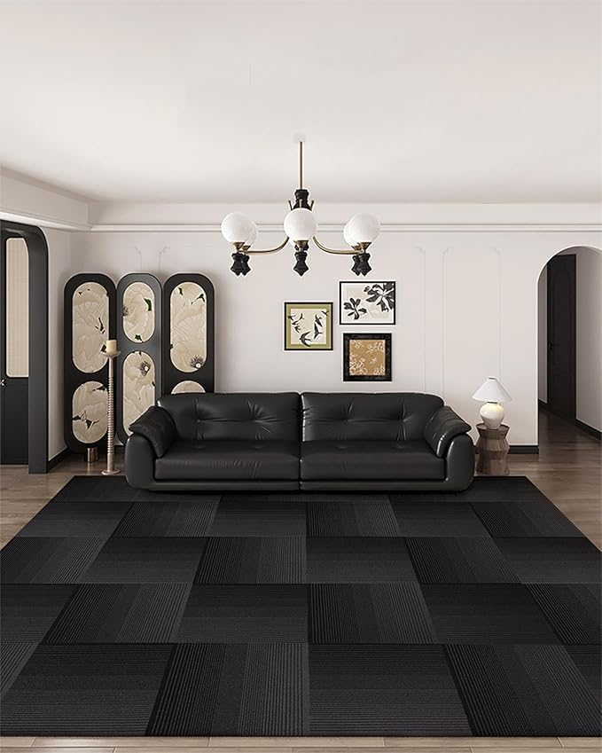 Carpet Tiles, Carpet Squares, Office Carpet Tiles Removable, Carpet Tile Flooring for Basement, 20" x 20" Berber (Loop Pile), Gradient Black, 0.24" Pile Height (12 Tiles, 32 sqft/Box)