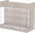 48" W x 22" D x 42" H - Glass Showcase Display Cabinet with Lockng, Black Ledgetop Counter with Showcase Front, Retail Counter Glass Display Cabinet (Gray Wood Grain)