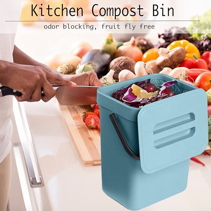 LALASTAR Small Trash Can with Lid, Compost Bin Indoor Kitchen Sealed Under Sink for Kitchen, Food Waste Bin for Countertop, Mountable Garbage Can for Bathroom, RV, 5L/1.3 Gal, Blue