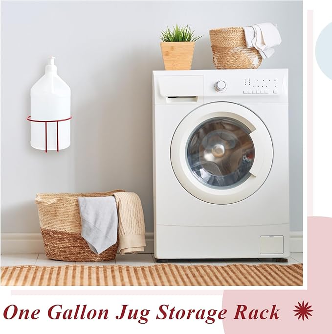 Hicarer 2 Pcs One Gallon Jug Storage Rack Wall Mounted Heavy Duty Steel Wall Rack for 1 Gallon Bottle Round Water Jug Holder with Hardware Hand Sanitizer 6-3/4" W x 5" H x 6-1/2" D (Red)