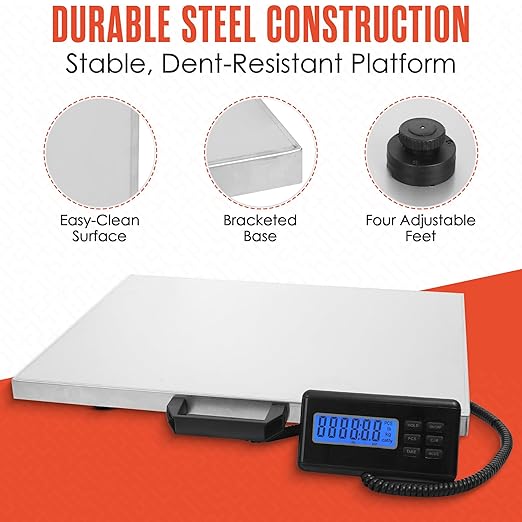 Houseables Shipping Scale, Platform Scale, Industrial, Heavy Duty, 1100 LB, Weight Machine for Luggage, Packages, Postal, Floor, Commercial, Package, Business, Weighing, Large Platform, Digital, 22x18