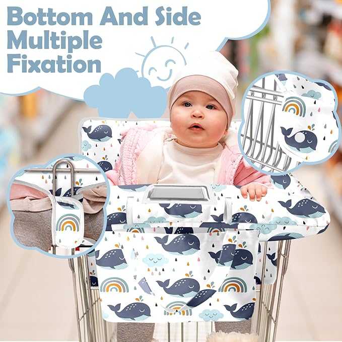 Shopping Cart Cover for Baby Girl Boy 2-in-1 High Chair Water Resistant High Chair Cover White Whale Gender Neutral Cart Cover for Babies Padded Grocery Cart Cover for Baby