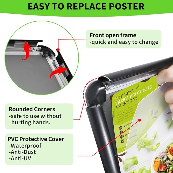 Adjustable Pedestal Sign Holder Stand 8.5''x11'', Floor Standing Poster Sign Stand, Aluminum Frame for Vertical/Horizontal View Sign Stand,Outdoor/Indoor Standing Sign Holders(Black, Round)