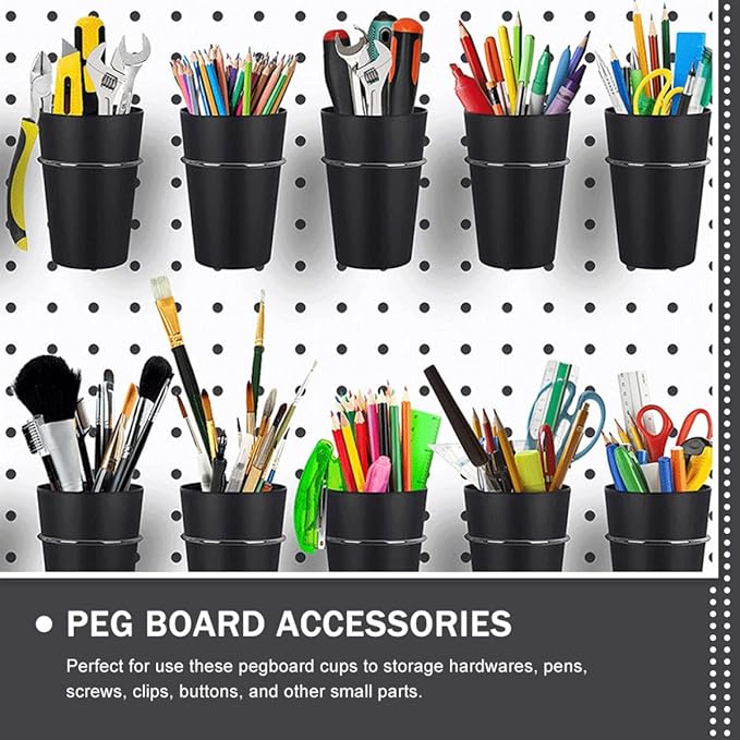 Garneck 5 Sets Pegboard Cup and Hook Organizer Set for Garage Workshop Office Black Pegboard Accessories with Sturdy Load-Bearing Cups for Small Tool Storage Easy No-Drill Installation for