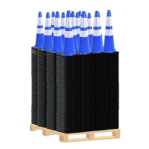 360 Pack 28" Blue Traffic Cones with Black Base – Durable Bulk Traffic Cones for Construction Sites, Events, and Parking Areas (360, Blue, 28 Inch)